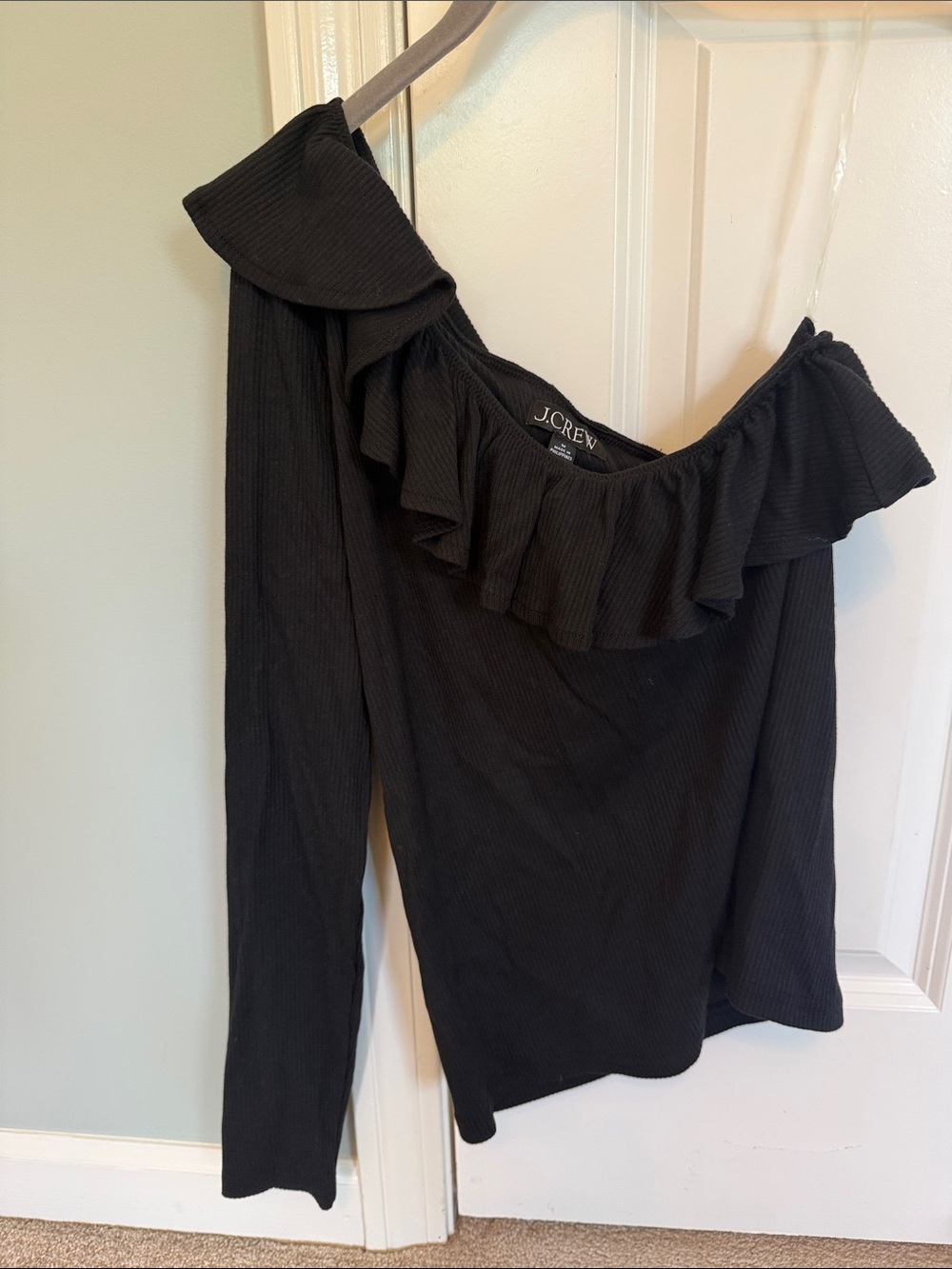 J. Crew Black Ruffle Off-Shoulder Long Sleeve Top MEDIUM NEW WITH TAGS
